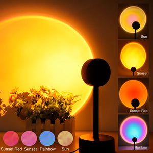 USB sunset rainbow projection lamp by Hot Trend Vault, casting colorful rainbow patterns for bedroom decor and selfies.