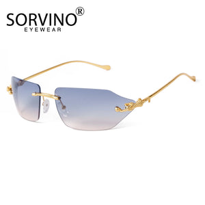 SORVINO Retro Leopard Sunglasses For Women Men 2024 New Classic Metal Gold Polygon Rimless Gradient Brand Fashion Glasses UV400