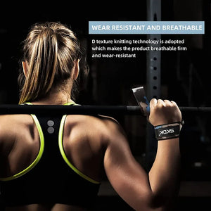 Black weightlifting wrist straps from Hot Trend Vault featuring non-slip, adjustable design for athletes' strength training.