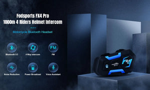 2 pcs Fodsports FX4 Pro Helmet Intercom Motorcycle Helmet Bluetooth Headset 4 Rider 1000m Interphone Intercomunicador,FM