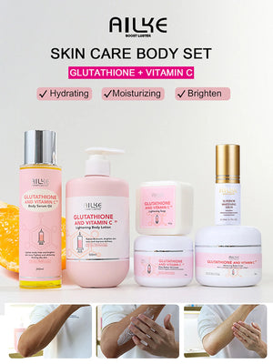 AILKE Brightening Skin Care Set, With Vitamin C, Glutathione, Reduce Spots, Moisturizing, Smooth Soft Skin, Improve Skin Radiant