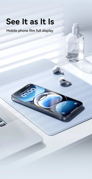 Baseus 16 Pro Max anti-peep tempered glass screen protector installed on a smartphone, demonstrating privacy and screen protection features.