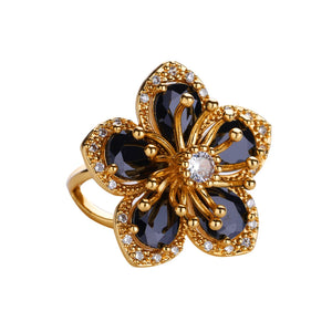Elegant green zircon flower ring for women by ICFTZWECN, 18K gold plated stainless steel, perfect for weddings and special gifts.
