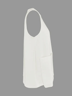 White Sleeveless Tops for Women Pockets Vest Tops 2025 New Fashion Round-Neck A-Line Loose Casual Summer T-shirts