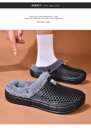 Couple Style Men's and Women's Cotton Slippers Winter Warm Plus Velvet Thickened Clogs Mule Shoes