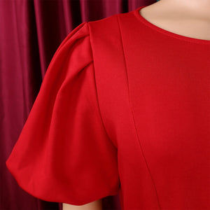 Elegant Dresses for Women 2026 New O Neck Short Sleeve Belt Waisted Pleated Mid Calf Fashion Ladies Birthday Party Dinner Dress