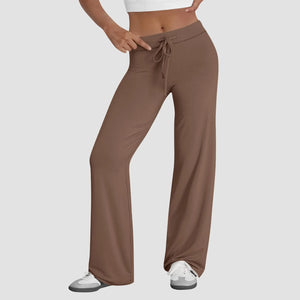 Activewear Women Wide Leg Pants Casual Cotton Yoga Pants With Pockets High Waist Drawstring Baggy Sweatpants Flare Leggings