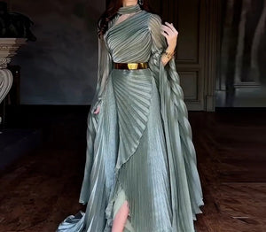 Elegant Party Dress for Women Temperament Fashion 2025 Fall Winter New Batwing Sleeve Shawl Split Vestidos Evening Long Dresses