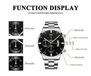 Deyros men's luxury quartz watch with alloy band, round case, and bracelet clasp, stylish accessories from Hot Trend Vault.