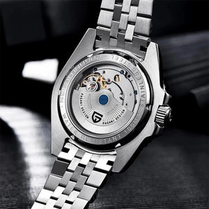 Luxury PAGANI DESIGN GMT men's watch with sapphire crystal, automatic movement, 40mm case, in a sleek black design.