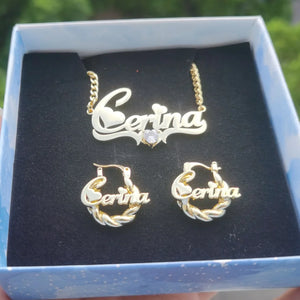 LeeChee Heart Zircon Custom Name Necklace 18mm Mini Twist Earrings Jewelry Set Gift For Girls