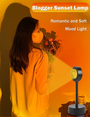 Hot Trend Vault USB Sunset Light Rainbow Projection Lamp illuminating a bedroom, perfect for decor and selfies.