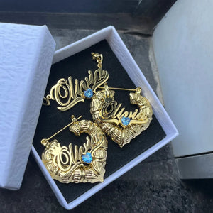 DUOYING Custom Birthstone Jewelry Set Persoanlized Nameplate Pendant Necklace 30mm Hoop Earrings Gold For Women Jewelry Gift