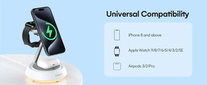 Hot Trend Vault ZeeHoo 3-in-1 wireless charging station with night light, fast 15W charging for iPhone, Apple Watch, and AirPods.