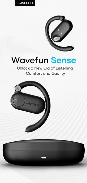 Wavefun Sense Open Ear Headphones Bluetooth Earphone with Adjustable Ear Hook Super Bass Earbuds BT5.3 Headsets with Microphone