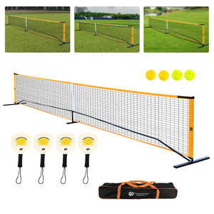 Portable pickleball set with 22ft net and paddles for outdoor fun by Hot Trend Vault, shown with paddles and net setup.