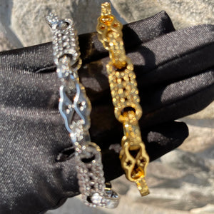 Gold-plated bubble letter bracelet for men from Hot Trend Vault, featuring iced-out jewelry design on a sleek bracelet.