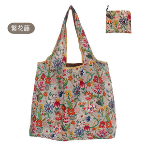 Large reusable shopping tote bag from Hot Trend Vault, foldable, washable cloth, eco-friendly, heavy-duty design for women.