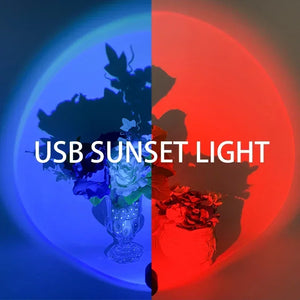 Hot Trend Vault USB Sunset Lamp with rainbow neon glow, versatile RGB mood lighting for photography and bedroom decor.