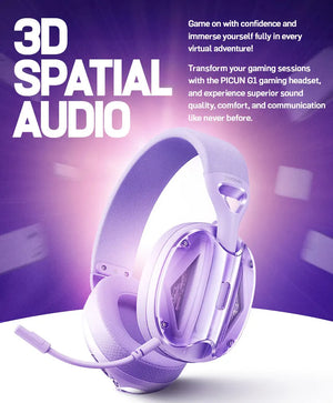 Picun G1 2.4GHz Gaming Wireless Headset 3D Surround Sound Spatial Audio ENC HD Mic Headphones for Gamer Lightweight PS5 PC Phone