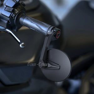 Blue lens Yamaha MT 09 bar end mirrors by Running Panther with Hot Trend Vault branding, designed for motorcycle riders.