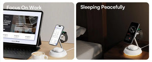 ZeeHoo 3-in-1 wireless charging station with night light for iPhone, Apple Watch, and AirPods, featuring fast 15W charging.