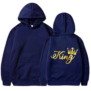 New King Queen Hoodies Pullover Unisex Couples Hooded Sweatshirt Harajuku Streetswear Long Sleeve Valentine's Day Hoodie