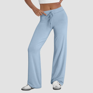 Activewear Women Wide Leg Pants Casual Cotton Yoga Pants With Pockets High Waist Drawstring Baggy Sweatpants Flare Leggings