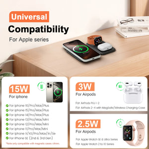 Hot Trend Vault 3-in-1 wireless charger station for Apple devices, fast charging iPhone, Apple Watch, and AirPods simultaneously.