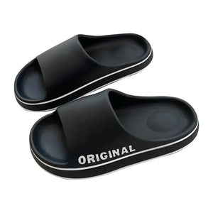 Hot Trend Vault women's letter slippers with thick soles, anti-slip beach slides, indoor casual sandals, beige color.