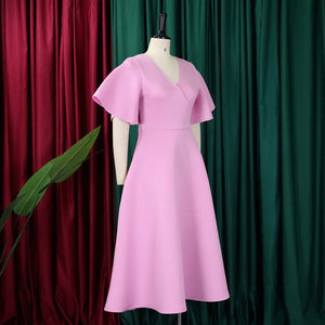 Elegant Dresses for Women V Neck Flare Sleeve High Waisted Pleated A Line Mid Calf Luxury Birthday Party Dinner Vestidos Mujer