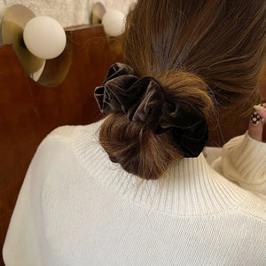 Large velvet hair scrunchie for women by Hot Trend Vault, soft cashmere elastic hair tie with a plush, comfortable texture.