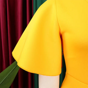 Elegant Dresses for Women V Neck Flare Sleeve High Waisted Pleated A Line Mid Calf Luxury Birthday Party Dinner Vestidos Mujer