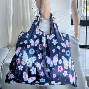 Hot Trend Vault Clyine reusable folding shopping tote with lemon and strawberry cartoon print, eco-friendly and portable for shoppers.