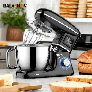 Hot Trend Vault Balashov 1500W stand mixer with automatic timing, ideal for home bakers, showing a sleek silver kitchen appliance.