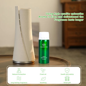 Hot Trend Vault Namste 100ml pure plant essential oil air freshener for hotels and homes, with a clear glass bottle and fresh botanical design.