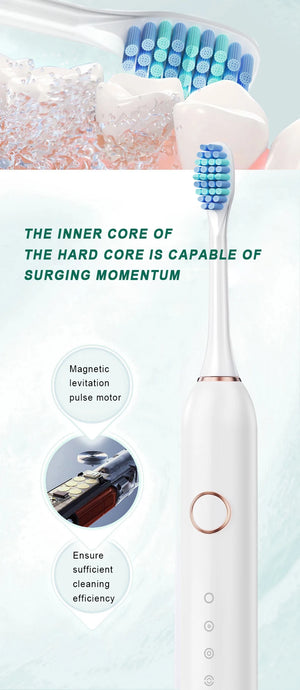 GeZhou Sonic Electric Toothbrush for adults with 6 modes, timer, USB rechargeable, includes replacement heads, by Hot Trend Vault
