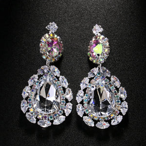 Colorful rhinestone jewelry set for women featuring a water drop necklace and matching earrings by Hot Trend Vault.