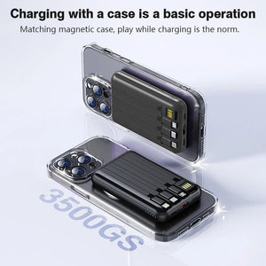 10000mAh Power Bank 15W Magnetic Fast Charging External Battery Wireless Charger with 4lines Cable for iPhone 15/14/13 xiaomi