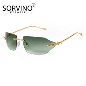 SORVINO Retro Leopard Sunglasses For Women Men 2024 New Classic Metal Gold Polygon Rimless Gradient Brand Fashion Glasses UV400