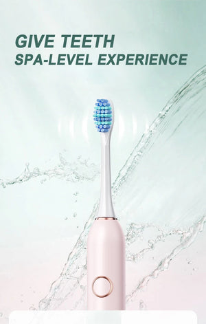 GeZhou Sonic Electric Toothbrush for adults with 6 modes, timer, USB rechargeable, includes replacement heads, by Hot Trend Vault