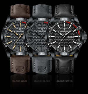 Men's luxury waterproof quartz leather watch with date display from Hot Trend Vault, stylish accessories for elegant timekeeping.