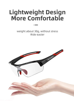ROCKBROS Cycling Photochromic Glasses UV400 Protection Sunglasses Lightweight Bicycle Glasses Men Women Outdoor Sports Glasses