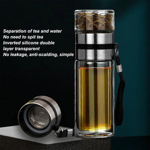 Hot Trend Vault reusable tea water bottle with glass infuser for adults, transparent with a sleek design and secure lid.