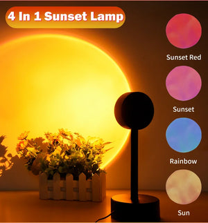 Hot Trend Vault USB Sunset Light Rainbow Projection Lamp projecting colorful sunset patterns for bedroom decor and selfies.