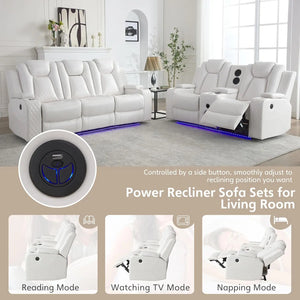 Hot Trend Vault Todrani Premium 0 Gravity Power Reclining Sofa with wireless charger, USB Type-C, and LED floor lights in a modern living room