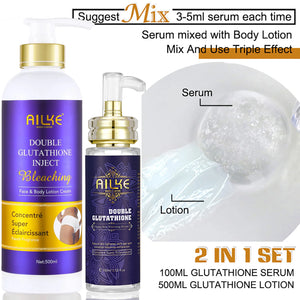 AILKE Glutathione 5-In-1 Women Skin Care Kit Brightening Serum Body Lotion Soap Dark Spots