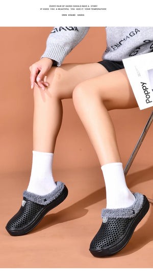 Couple Style Men's and Women's Cotton Slippers Winter Warm Plus Velvet Thickened Clogs Mule Shoes