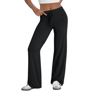 Activewear Women Wide Leg Pants Casual Cotton Yoga Pants With Pockets High Waist Drawstring Baggy Sweatpants Flare Leggings