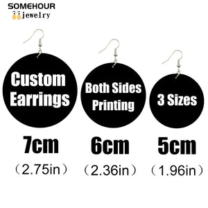 SOMEHOUR Customized African Wooden Drop Earrings Making Picture Printed 3 Sizes Personalized Wood Dangle For Women Gifts 10Pairs